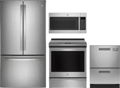 4 Piece Package Includes Refrigerator, Range, Microwave And Dishwasher
